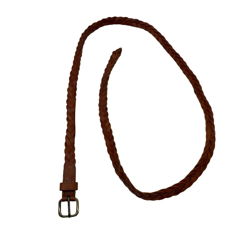 Gap Brown Leather Braided Long Belt Size Large - Picture 2 of 5